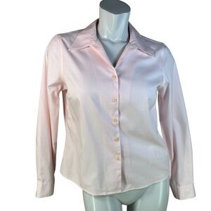 Evan-Picone 100% Cotton Women's Button Down V-Neck Shirt in Light Pink Size 10P